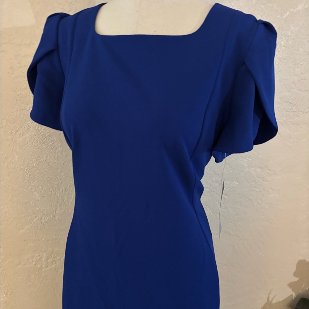 Royal Blue Sheath Dress with Puff Tulup Sleeves Sz 16 NWT - Picture 4 of 10